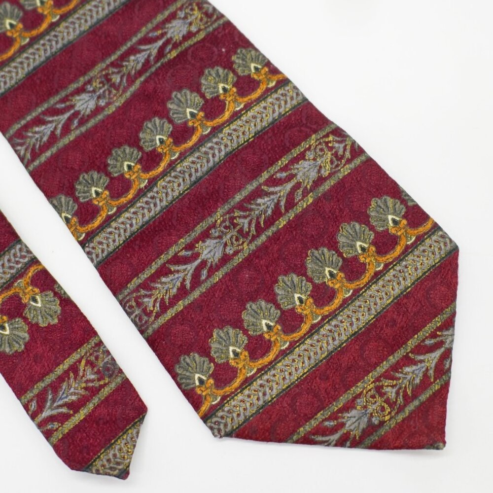 Pierre Cardin Baroque Red Beige Jacquard Print‎ Wide Silk Tie